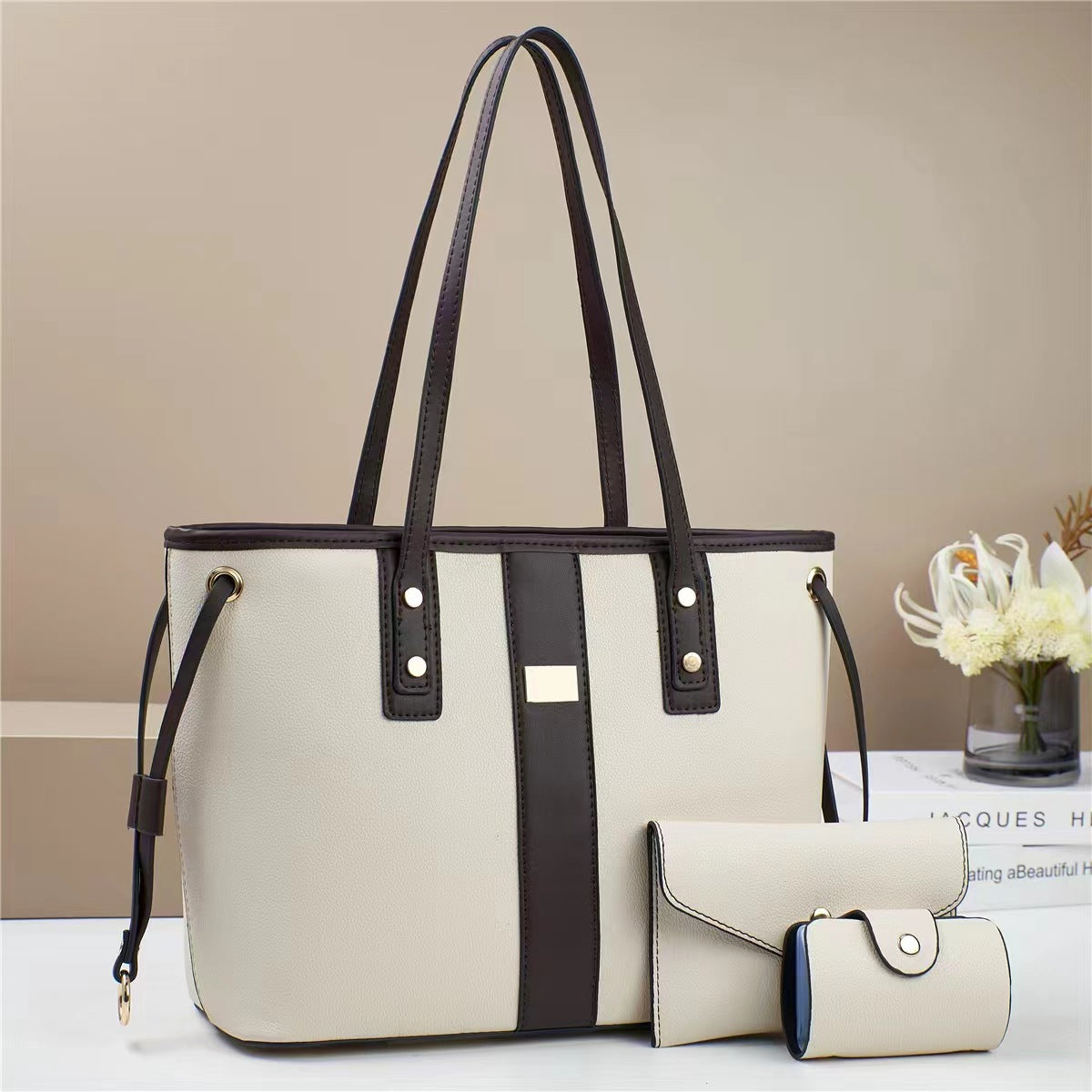 Women Color Blocking Large Capacity Tote Bag Set