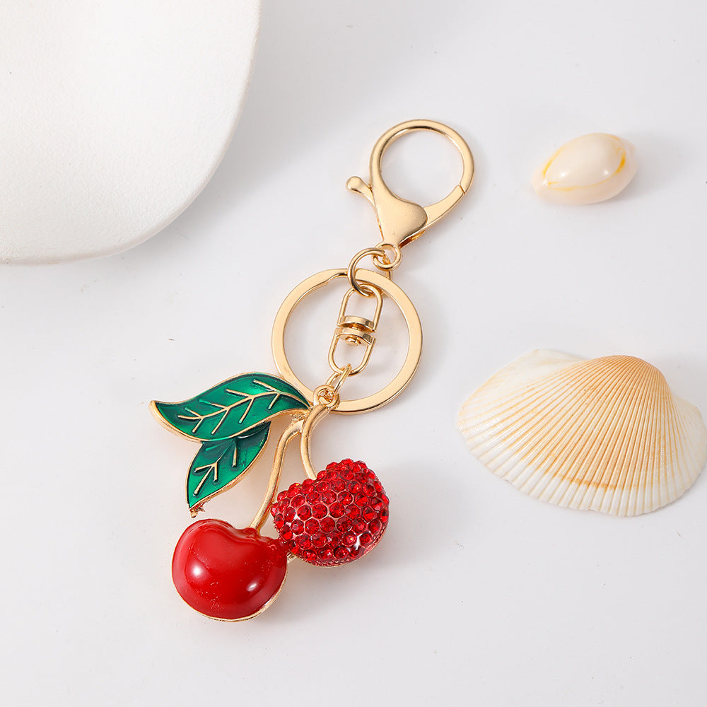 Creative Personality Rhinestone Cherry Key Chain