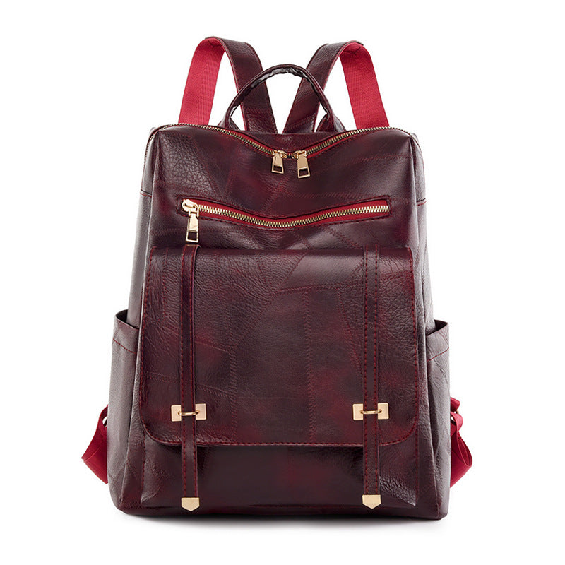 Women Fashion Vintage PU Zipper Backpack