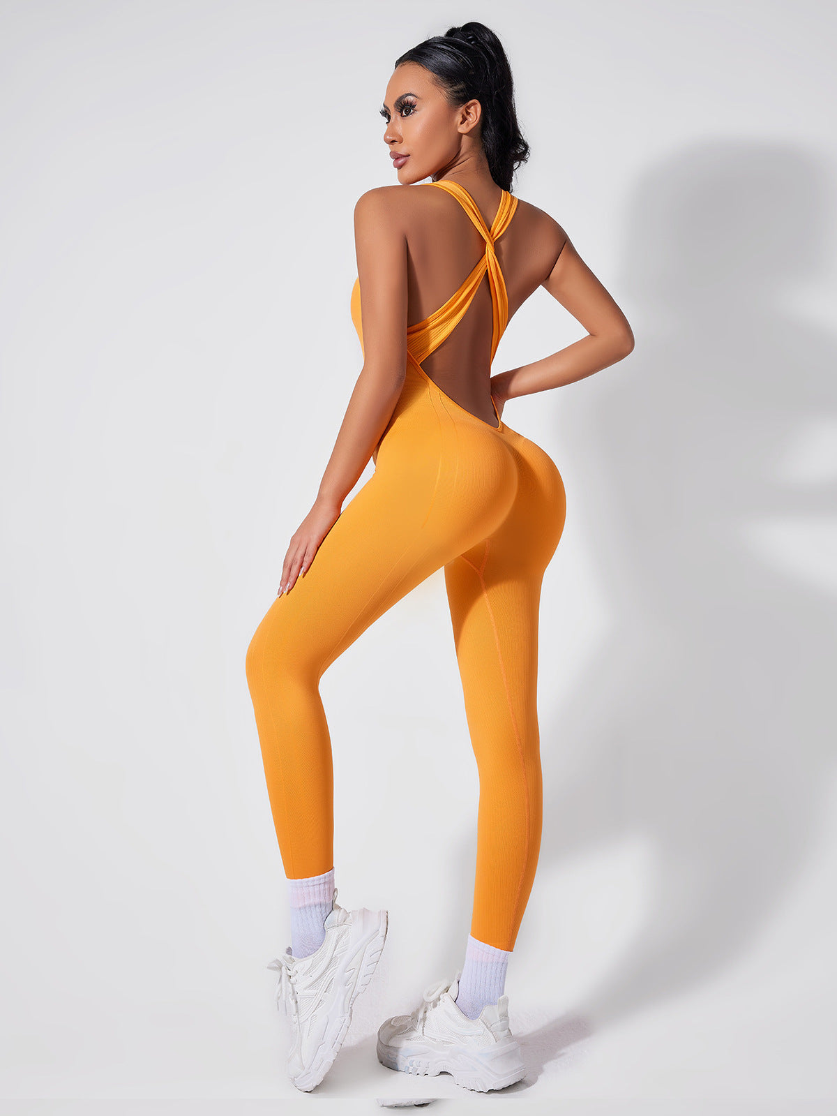 Women Fashion Solid Color Seamless Yoga Jumpsuit