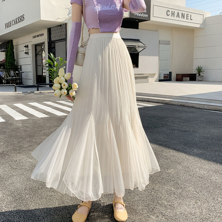 Falda de malla plisada irregular de color sólido elegante y sexy para mujer