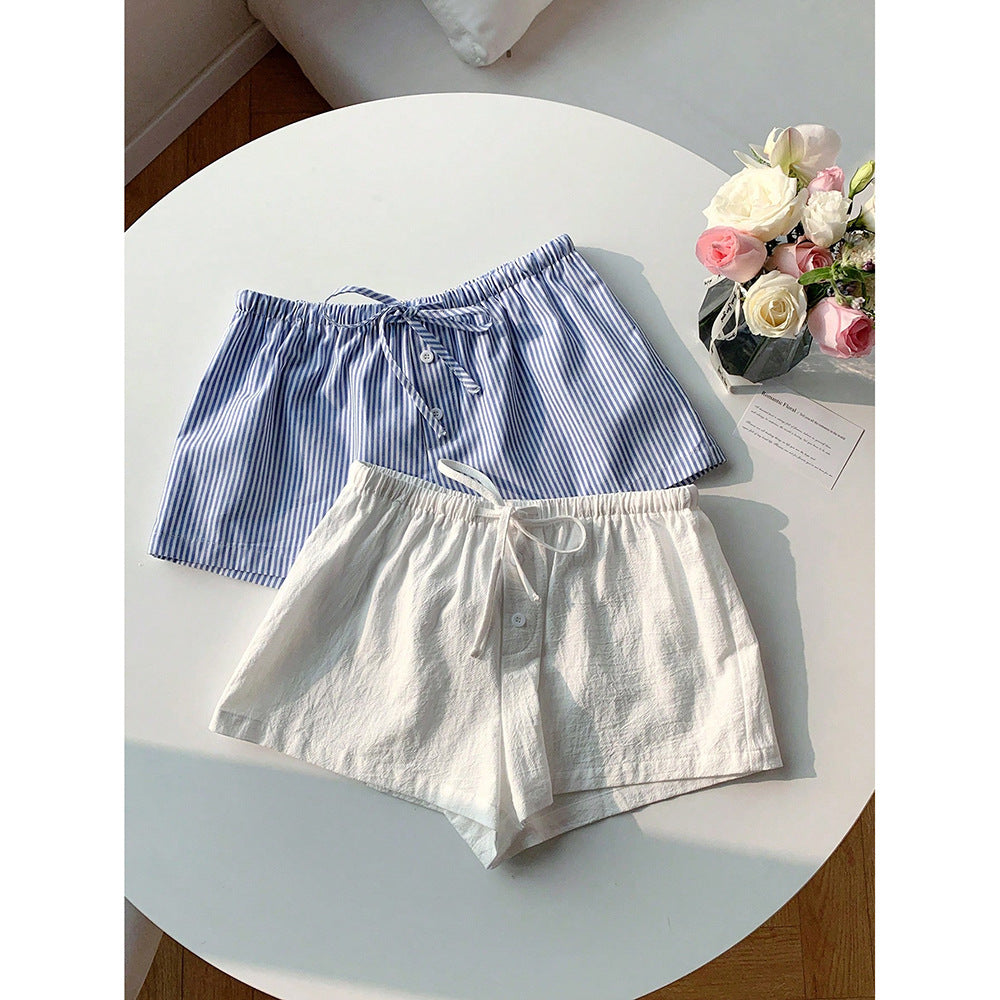 Short d'été décontracté à rayures et cordon de serrage pour femme - Bermuda ample en polyester