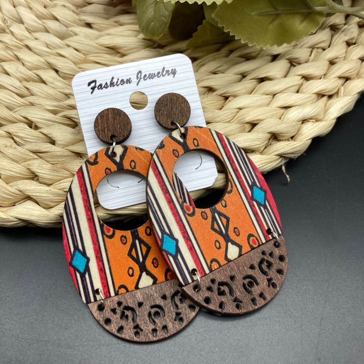 Boucles d'oreilles creuses en bois style bohème vintage