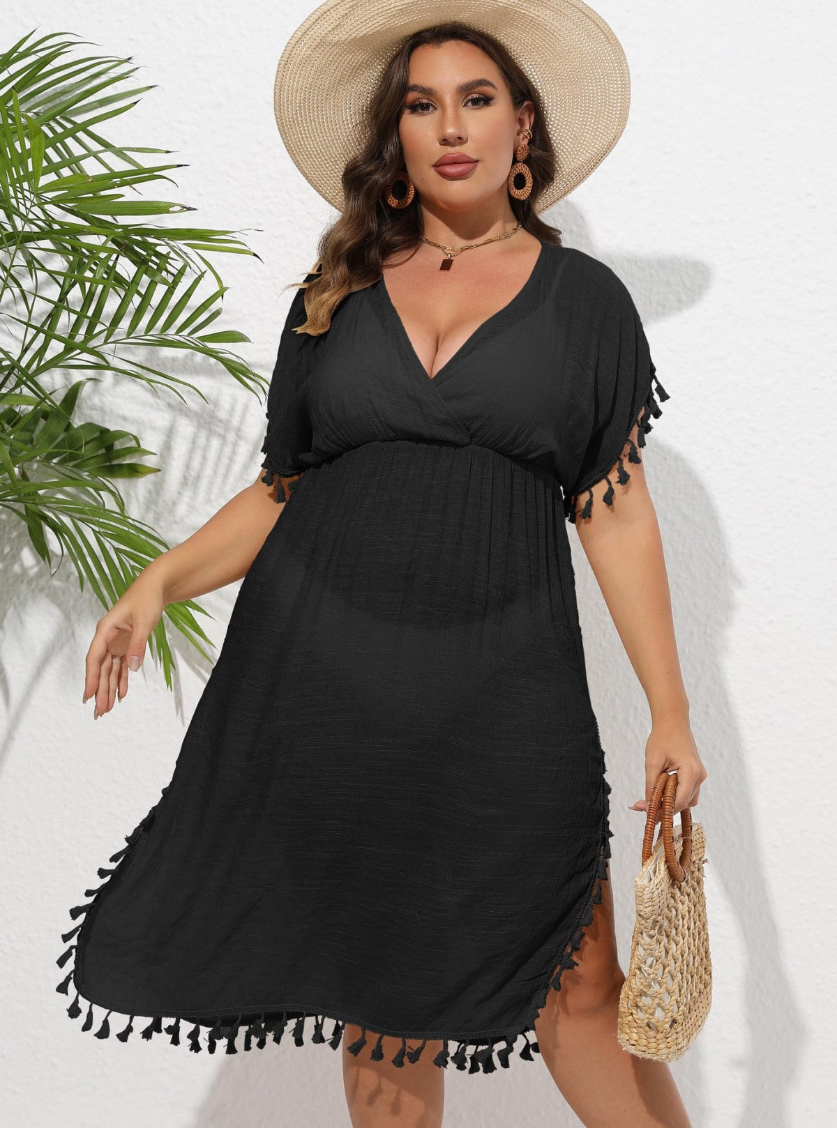 Traje de baño de verano para mujer, informal, de talla grande, con escote en V para playa