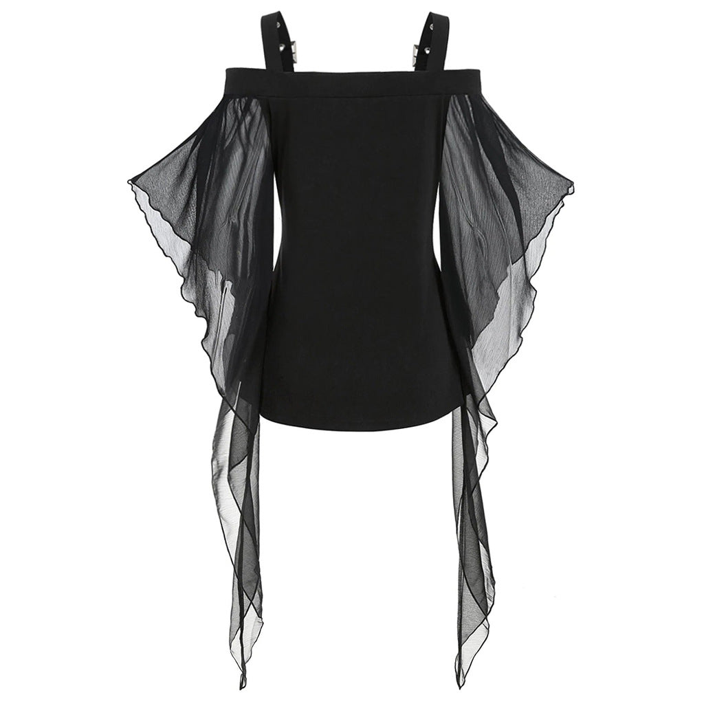 Haut gothique en maille à bretelles irrégulières pour femme, style Halloween