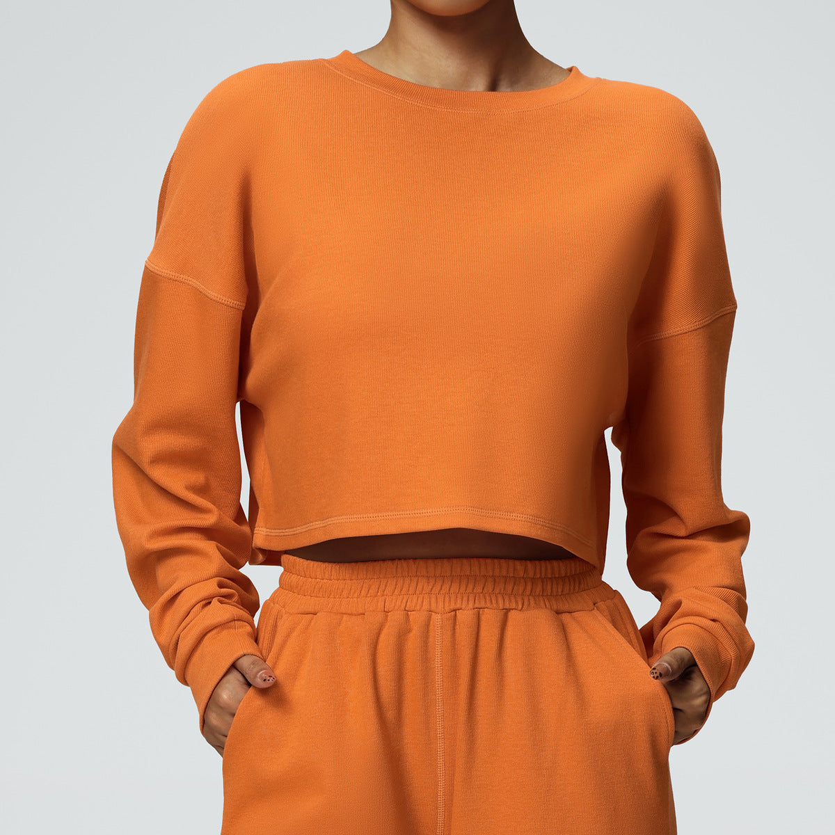 T-shirt de sport décontracté à manches longues pour femme, couleur unie