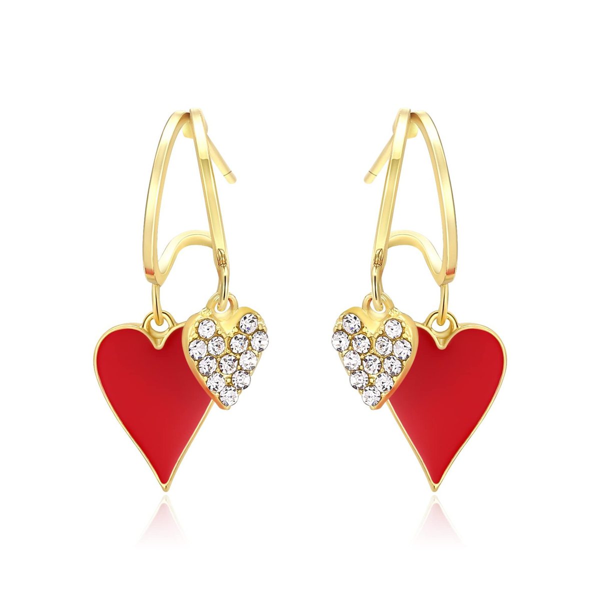 Women Fashion Heart Zircon Red Love Earrings Acrylic Geometric Style