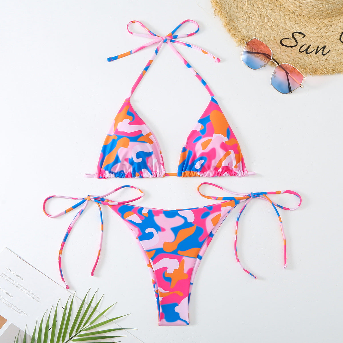 Bikini sexy con cordones en contraste para mujer