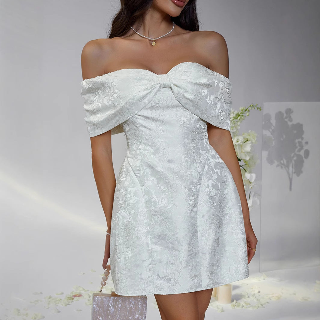 Elegant Solid Color Bowknot Off Shoulder Dress