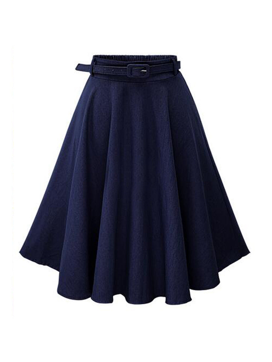 Falda holgada informal de cintura alta y longitud media para mujer, de color liso, a la moda