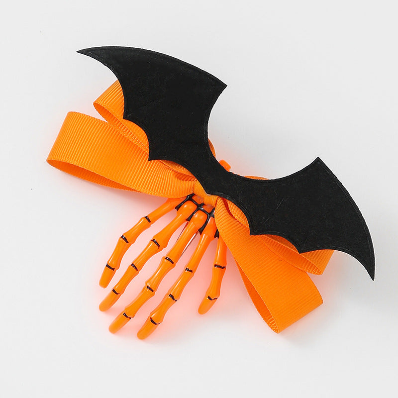 Halloween Women Funny Vintage Ghost Claw Bat Bow Hair Clip