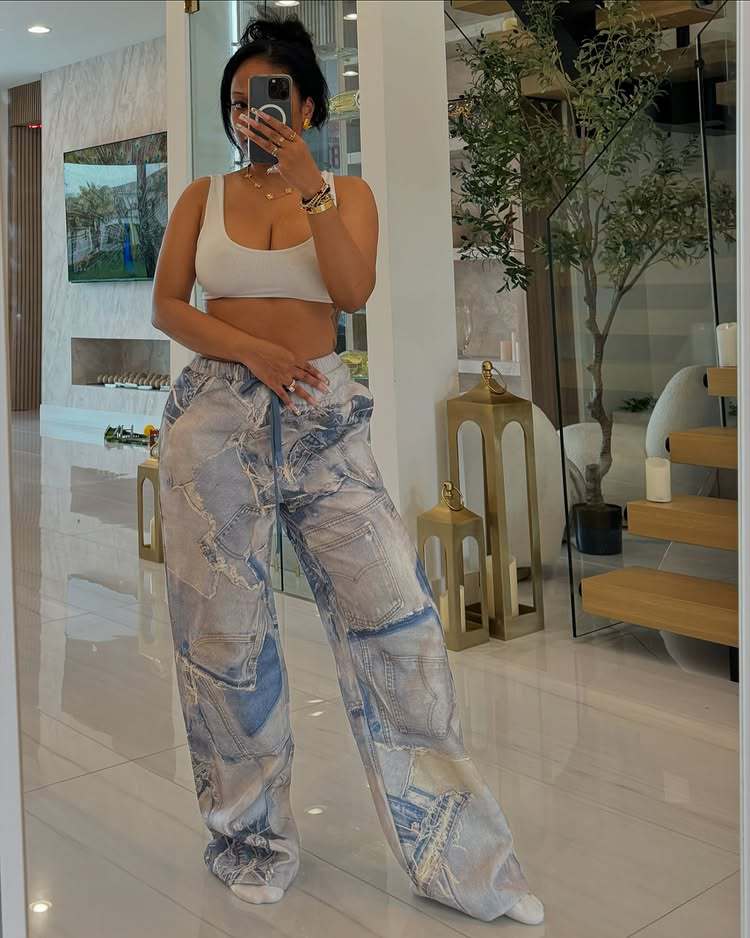 Women Fashion Casual Printed Elastic Drawstring Pants