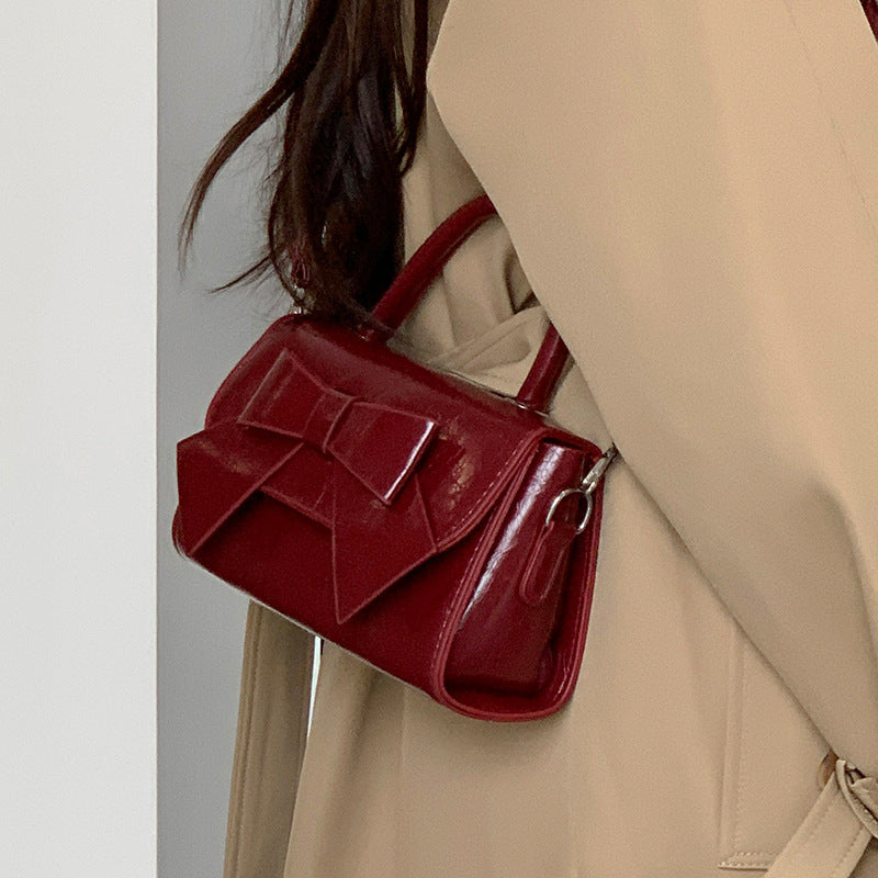 Bolso de mano pequeño cuadrado con lazo de color liso elegante para mujer