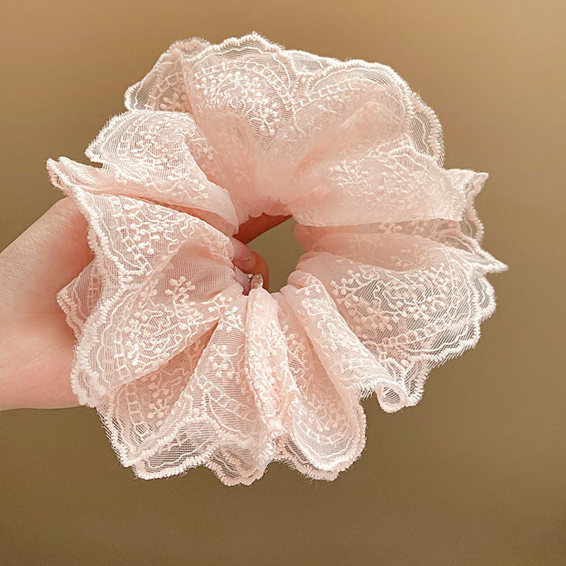 Chouchou élégant en dentelle de couleur unie pour femme, grande taille