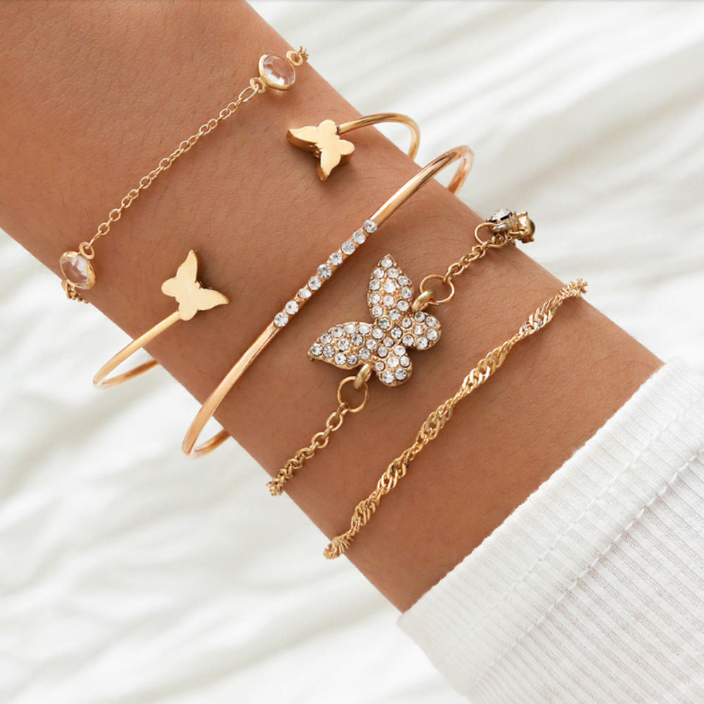 Conjunto de pulsera de mariposa con cristales y diamantes de imitación abiertos de moda bohemia