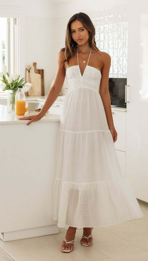 Vacation Women Casual Tiny Flower Print Maxi Dress