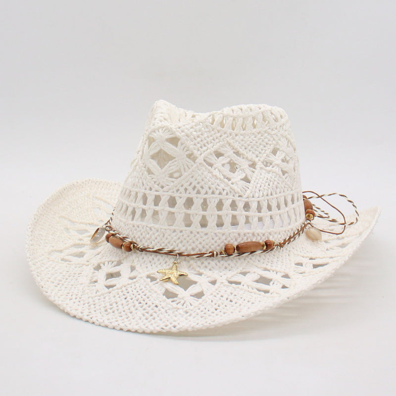 Sombrero de jazz tejido de paja occidental con huecos de verano