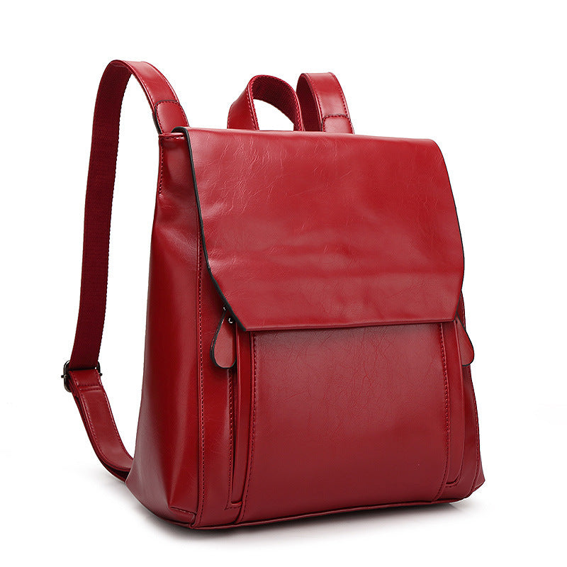 Solid Pu Leather Women Soft Retro College Backpack