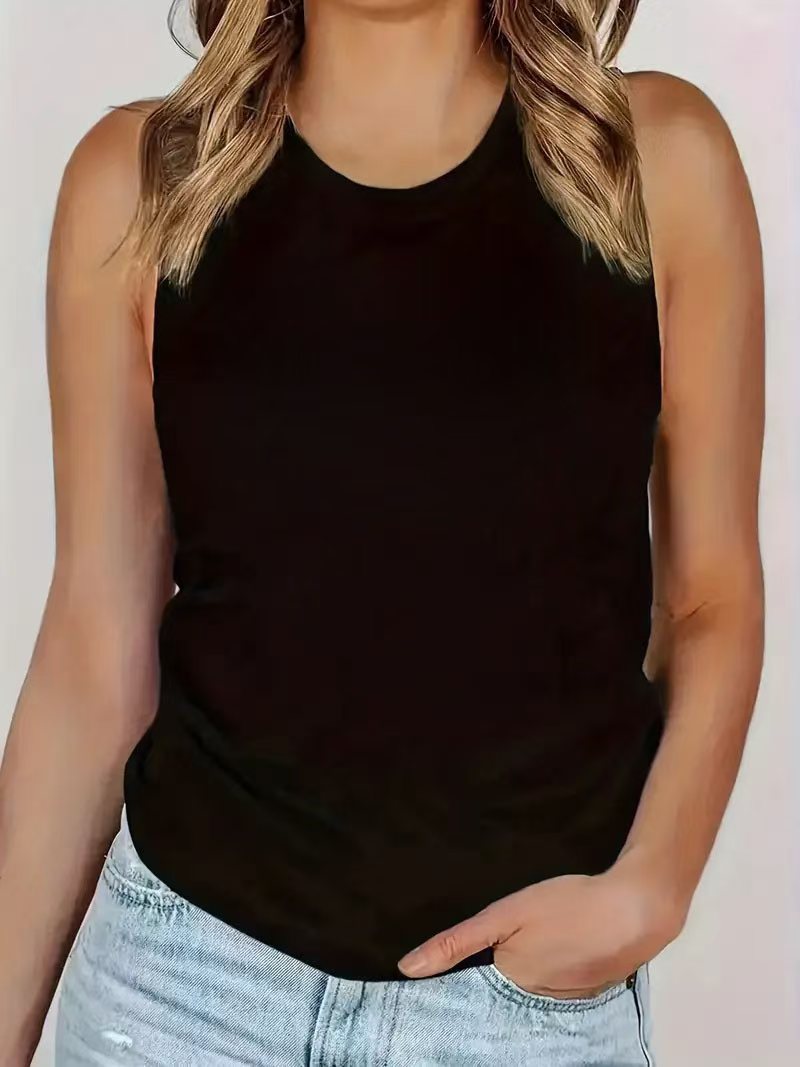 Camiseta sin mangas con cuello redondo y estampado informal a la moda para mujer