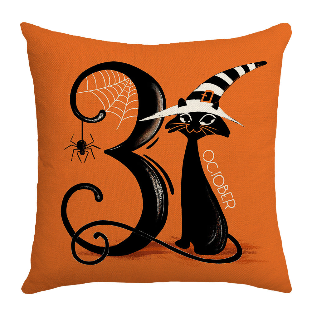 Halloween Cartoon Pumpkin Cat Witch Hat Sofa Cushion Cover