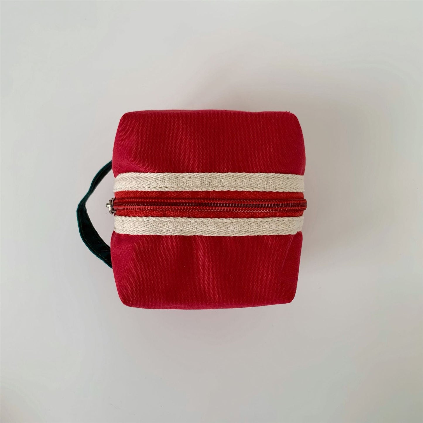 Petite trousse à maquillage carrée en toile de couleur contrastée