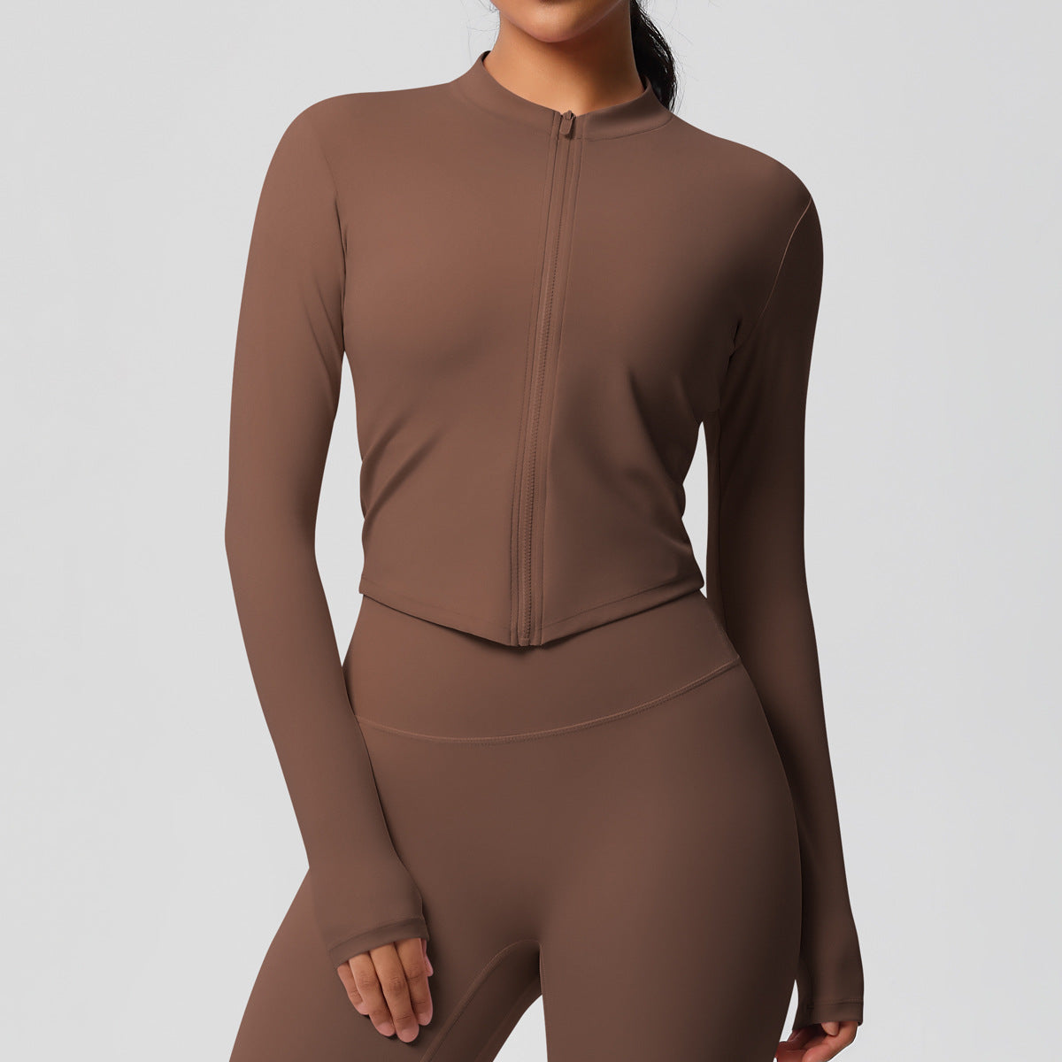 Women Fashion Solid Color Long-Sleeve Sports Top