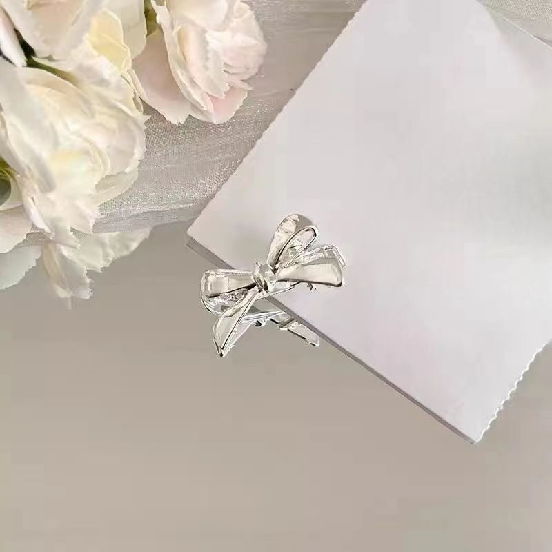 Women Fashion Imitation Alloy Silver Bowknot Hairpin