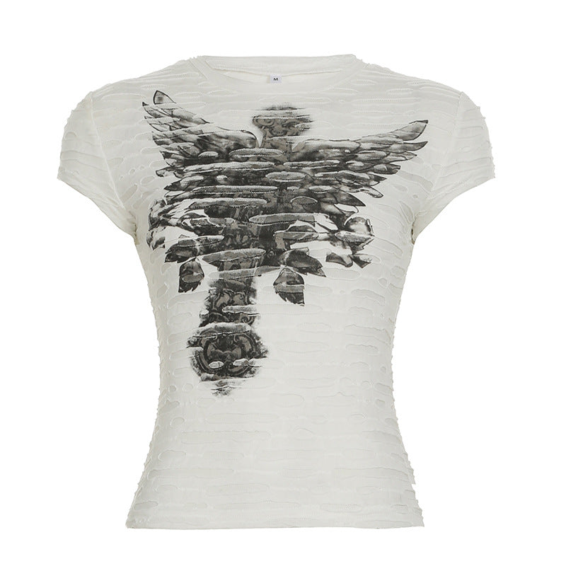 Y2K Women Fashion Ripped Short Sleeve T-Shirt