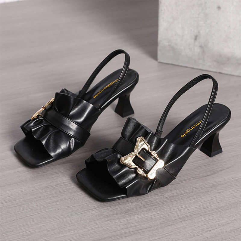 Tacones altos de punta plana para damas de moda, microfibra, colores sólidos