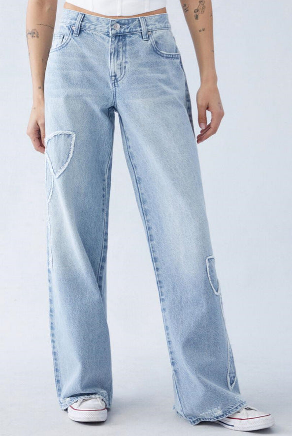 Women Fashion Embroidered Side Edge Butterfly Loose Jeans