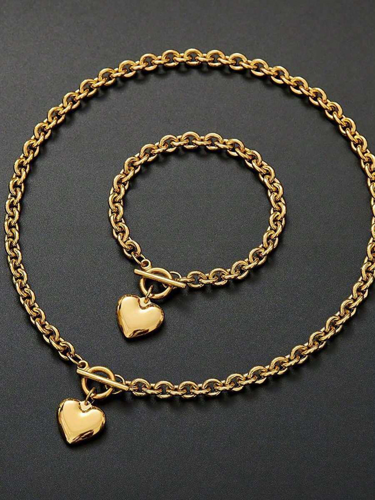 Conjunto de collar y pulsera con forma de corazón sencillo a la moda para mujer
