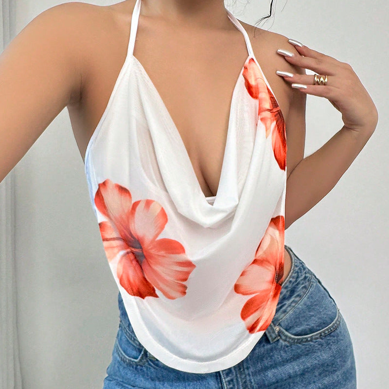 Sexy Women Summer Holiday Floral Halter Neck Camis