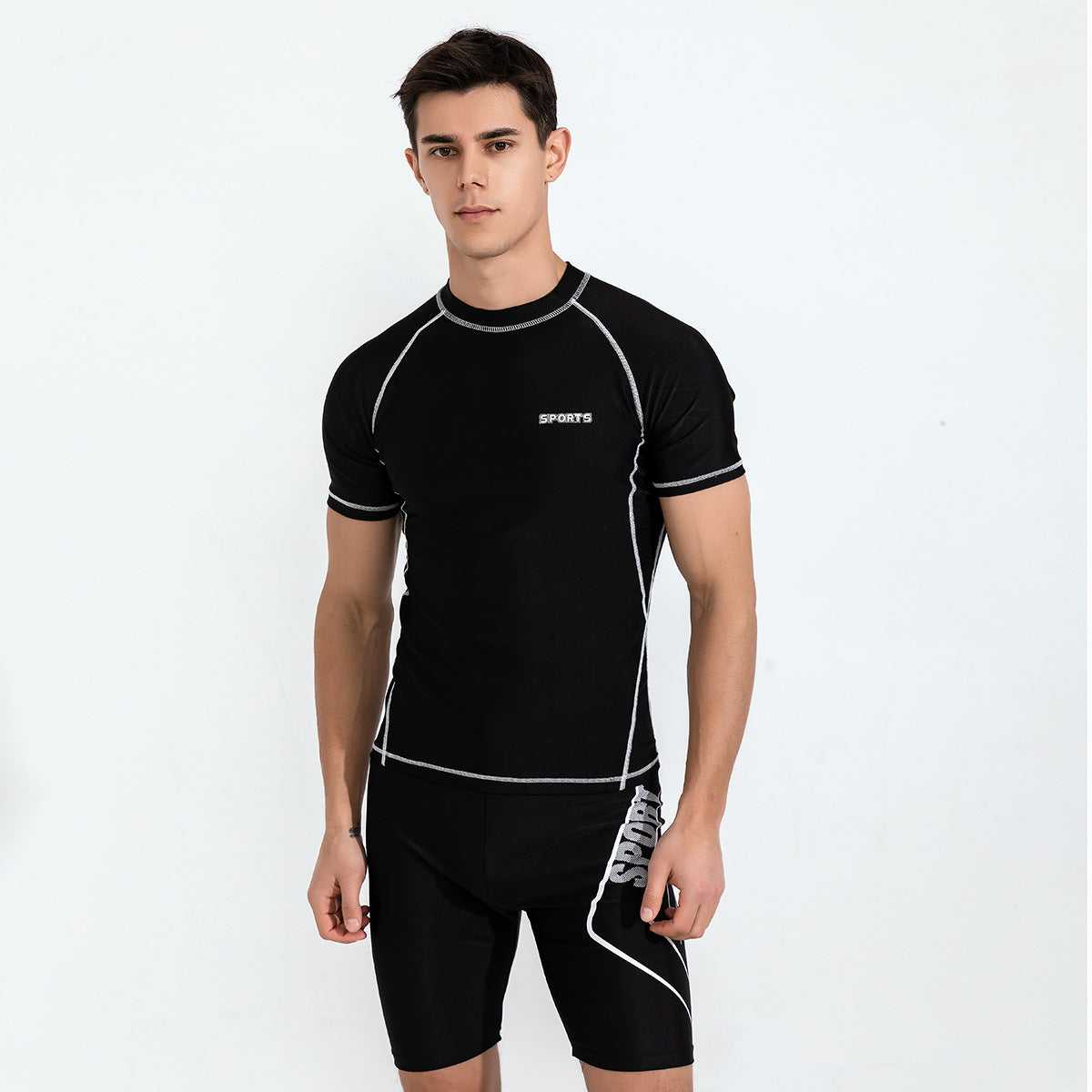 Men Casual Printed Short-Sleeve Swimming Trunks Set