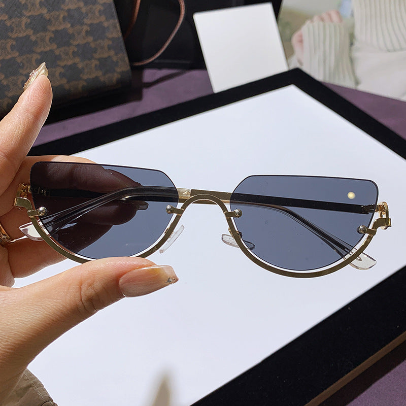 Lunettes de soleil œil de chat rétro à demi-monture pour femmes