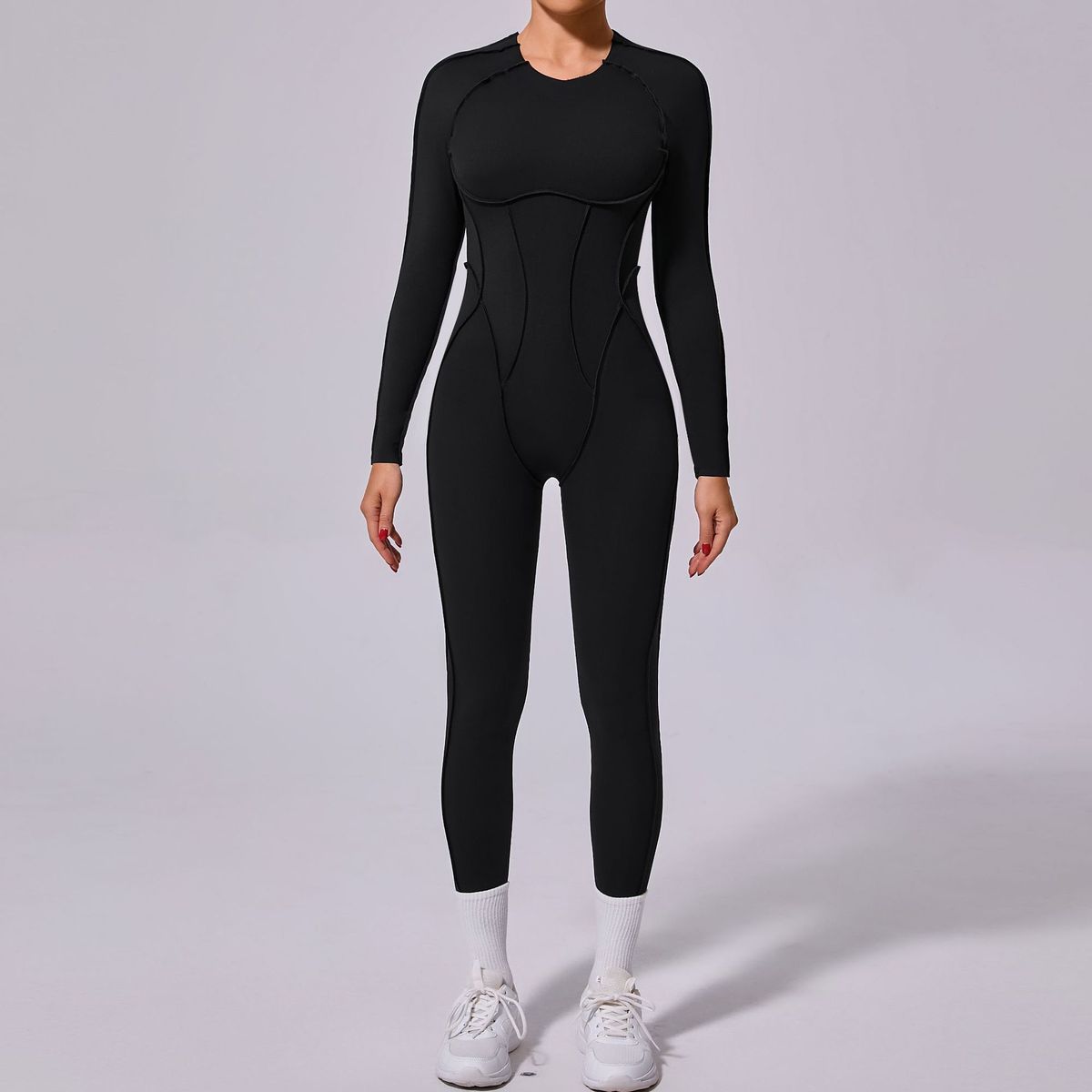 Women Fashion Solid Color Long-Sleeve Backless Jumpsuit