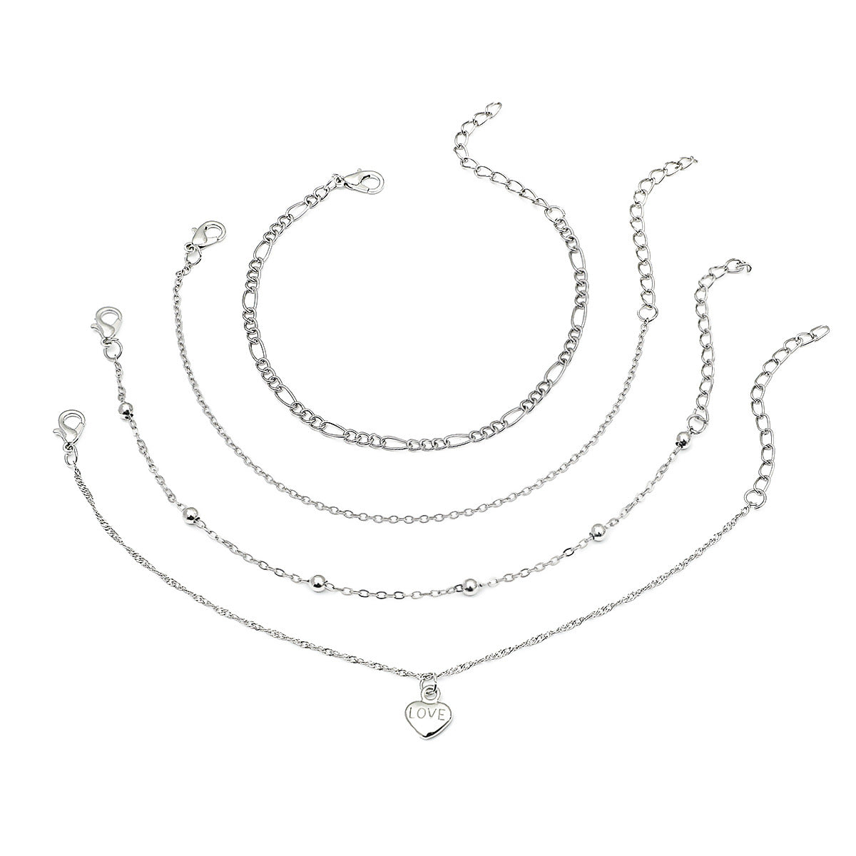 Conjunto de tobillera con cuentas multicapa y dije de corazón de Bohemia