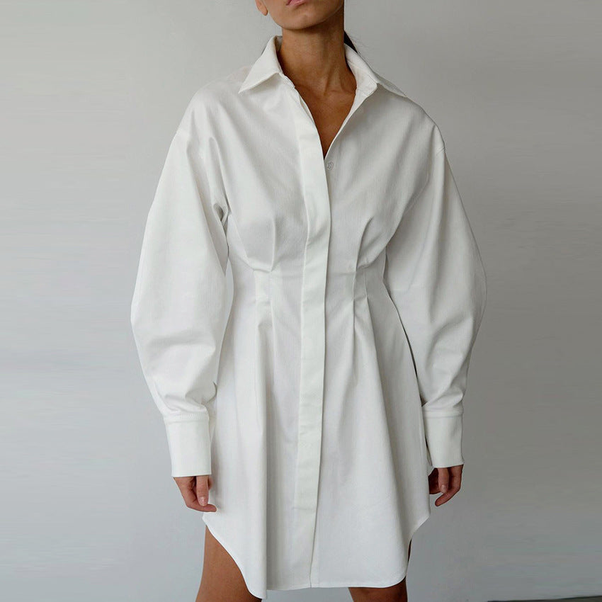 Vestido camisero elegante de manga larga en color liso para mujer
