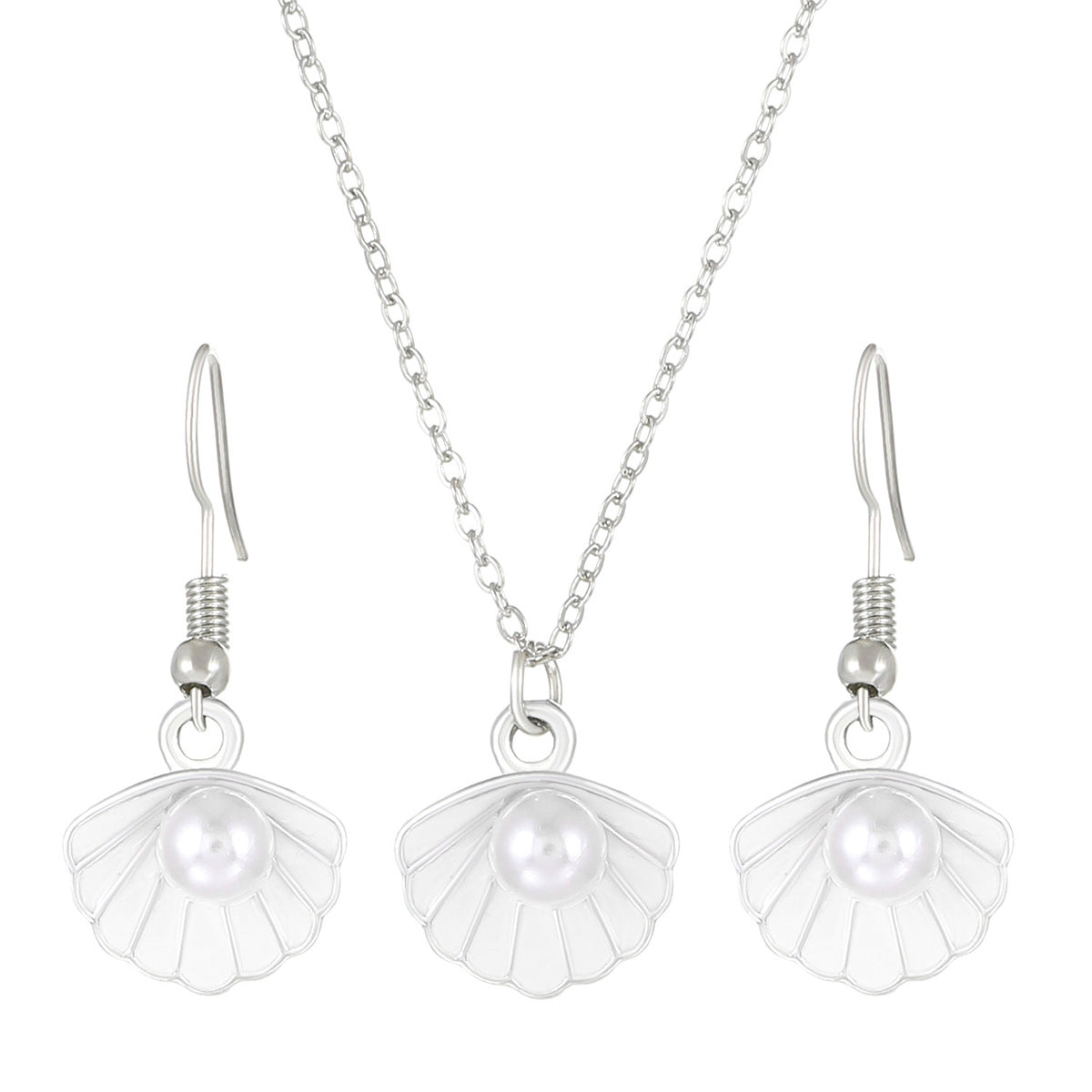 Conjunto de collar y pendientes con exquisitas perlas y conchas de moda - Estilo organismos marinos