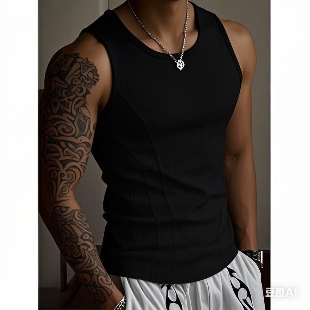 Summer Men Tight Sports Fitness Rib-Knit Tank Top
