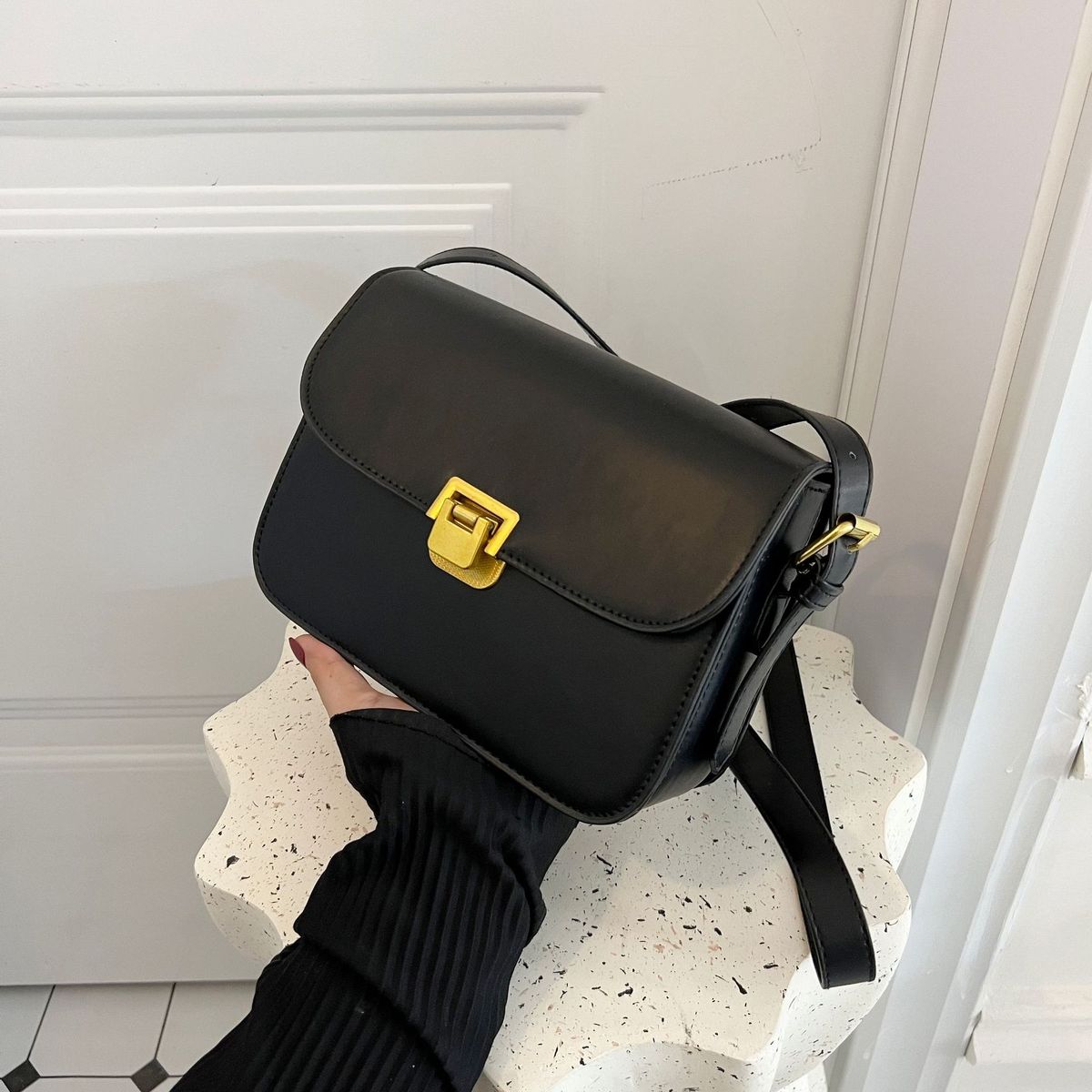 Bolso de hombro cuadrado pequeño de color liso a la moda para mujer