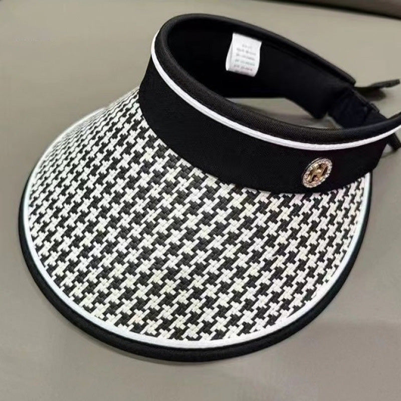Sombrero de paja con pata de gallo y ala ancha para mujer