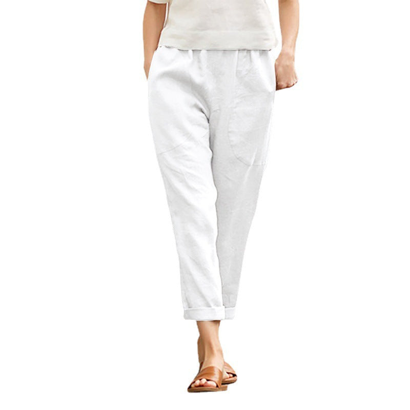 Women's Casual Cotton Linen Straight Leg Pants