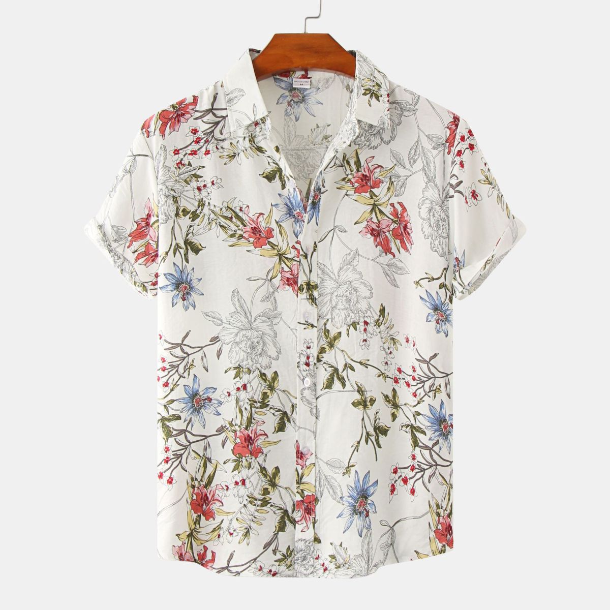 Men Summer Leisure Vacation 3D Tiny Flower Print Short Sleeve Lapel Shirt