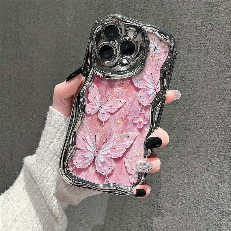 Funda para iPhone galvanizada resistente a caídas con diseño de mariposa y pintura al óleo a la moda para mujer