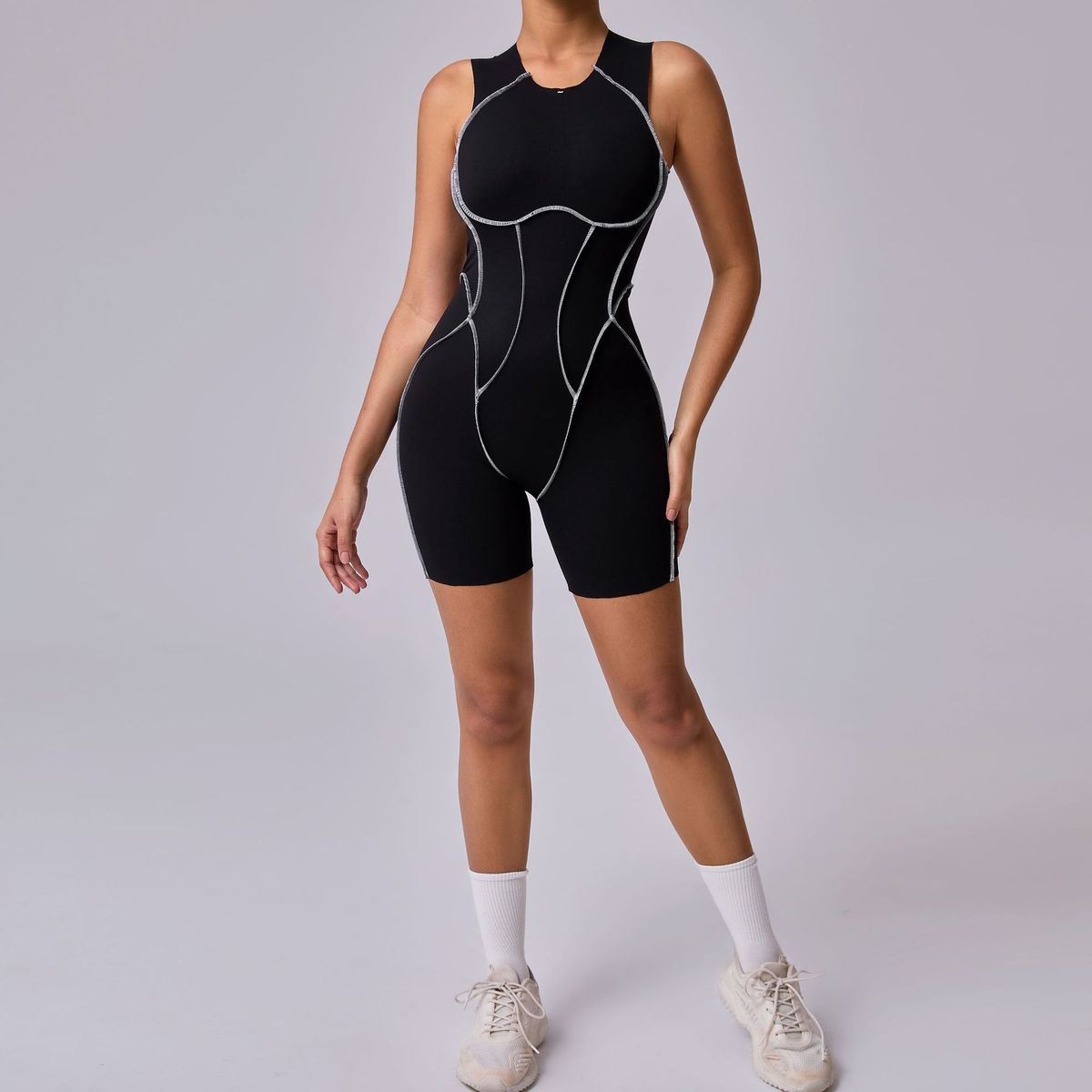 Combinaison de sport moulante sans manches à contraste de couleurs pour femmes