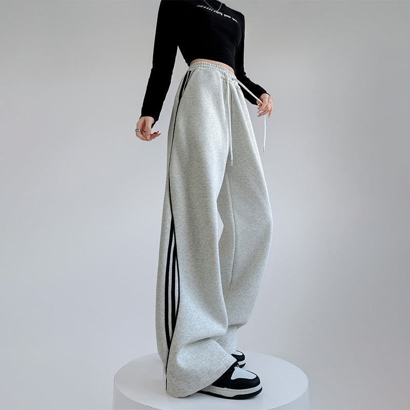 Pantalon large décontracté en coton à rayures pour femme