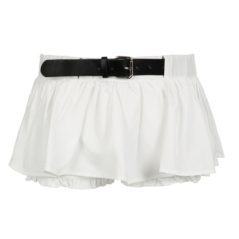 Falda con volantes de color contrastante y cinturón de cintura baja sexy a la moda para mujer