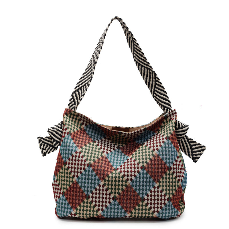 Bolso de hombro informal de gran capacidad con estampado de colores contrastantes para mujer