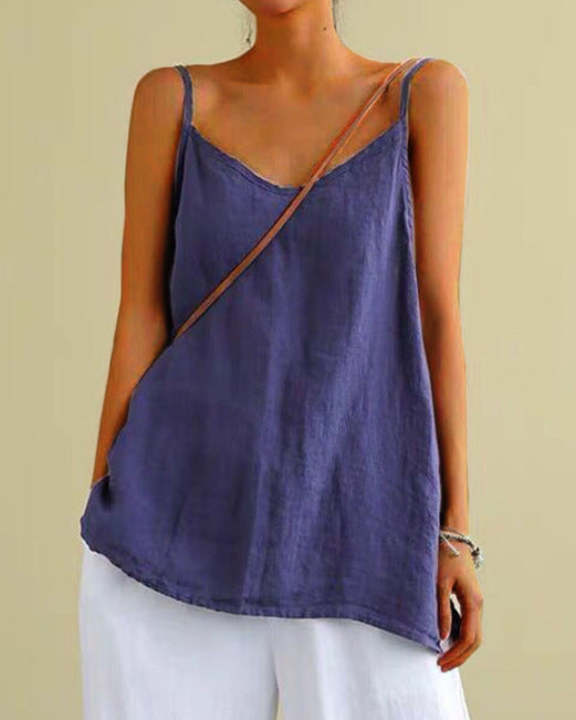 Women Casual Solid Color Cotton Linen Camisole