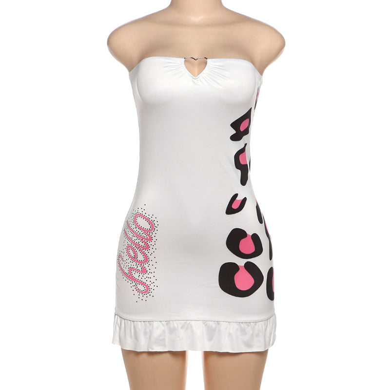 Women Fashion Sexy Printed Love Buckle Tube Top Dress
